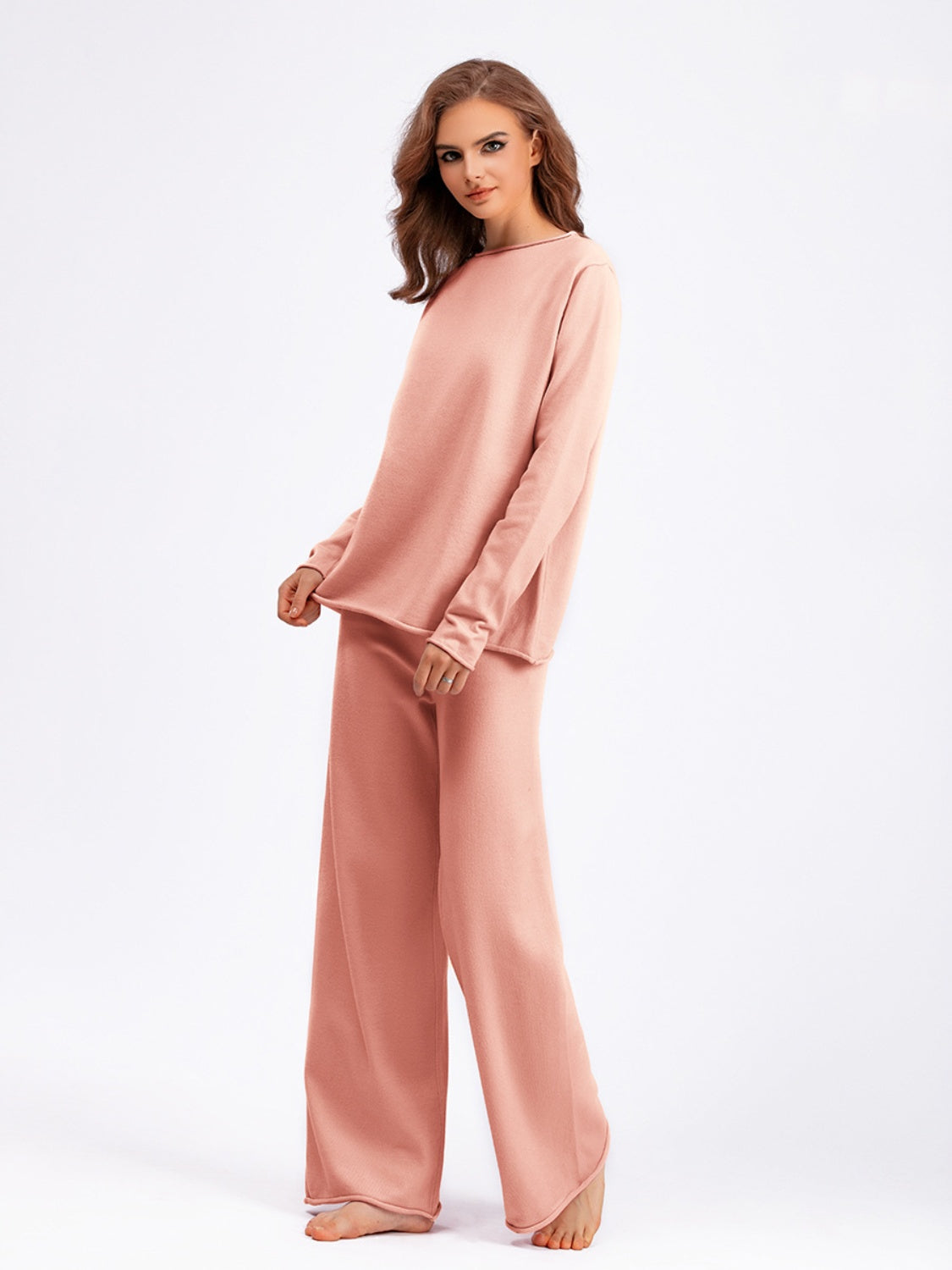 Basic Bae Rolled Round Neck Top and Pants Sweater Set - Sydney So Sweet