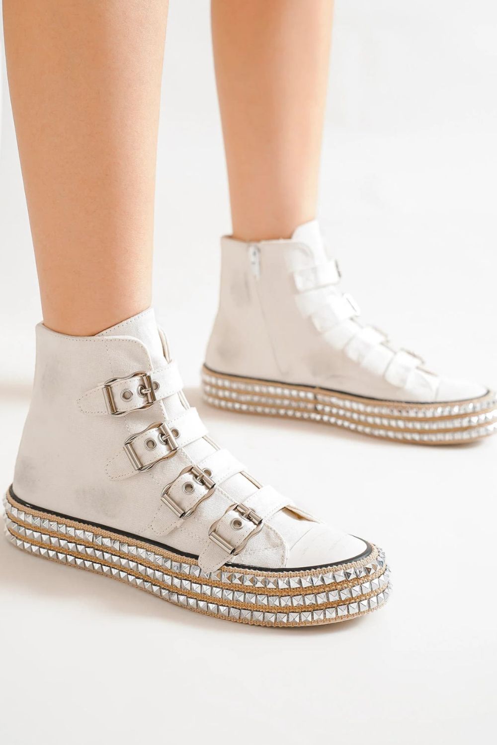 Beast Fashion Multi-Buckle Straps Studded Platform Sneakers - Sydney So Sweet