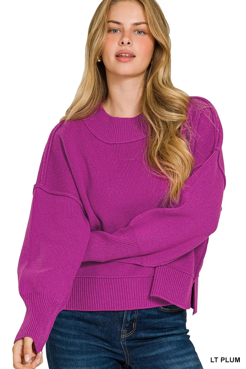 Zenana Wide Neck Band Drop Shoulder Sweater - Sydney So Sweet