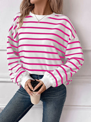 Striped Round Neck Long Sleeve Sweatshirt - Sydney So Sweet