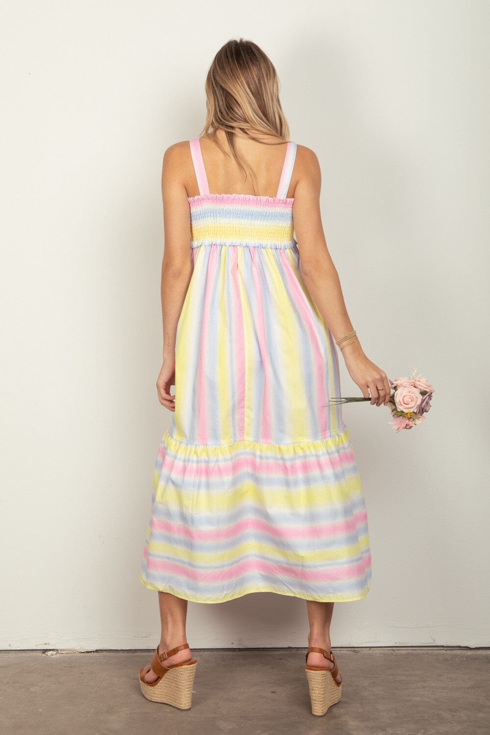 Striped Woven Smocked Midi Cami Dress - Sydney So Sweet