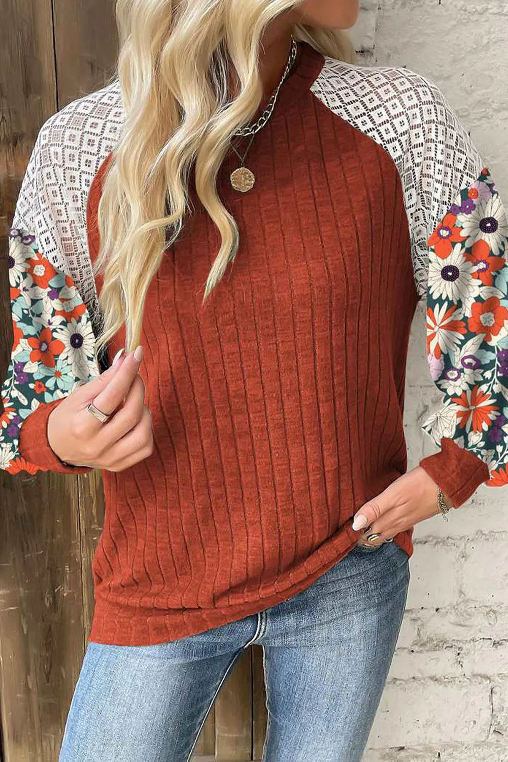 Printed Round Neck Long Sleeve Top - Sydney So Sweet