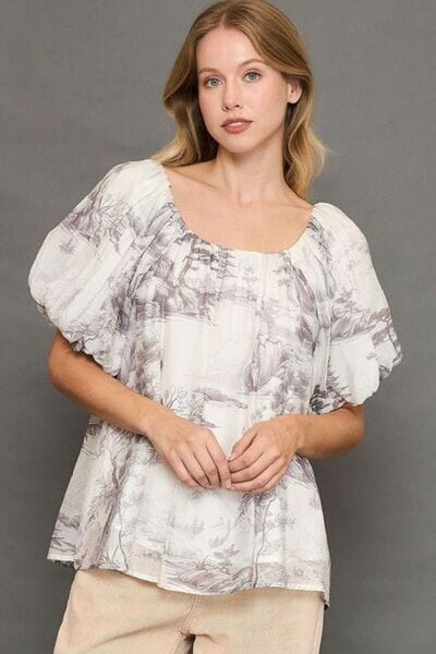 Umgee Full Size Two Tone Toile Print Top Plus Size - Sydney So Sweet