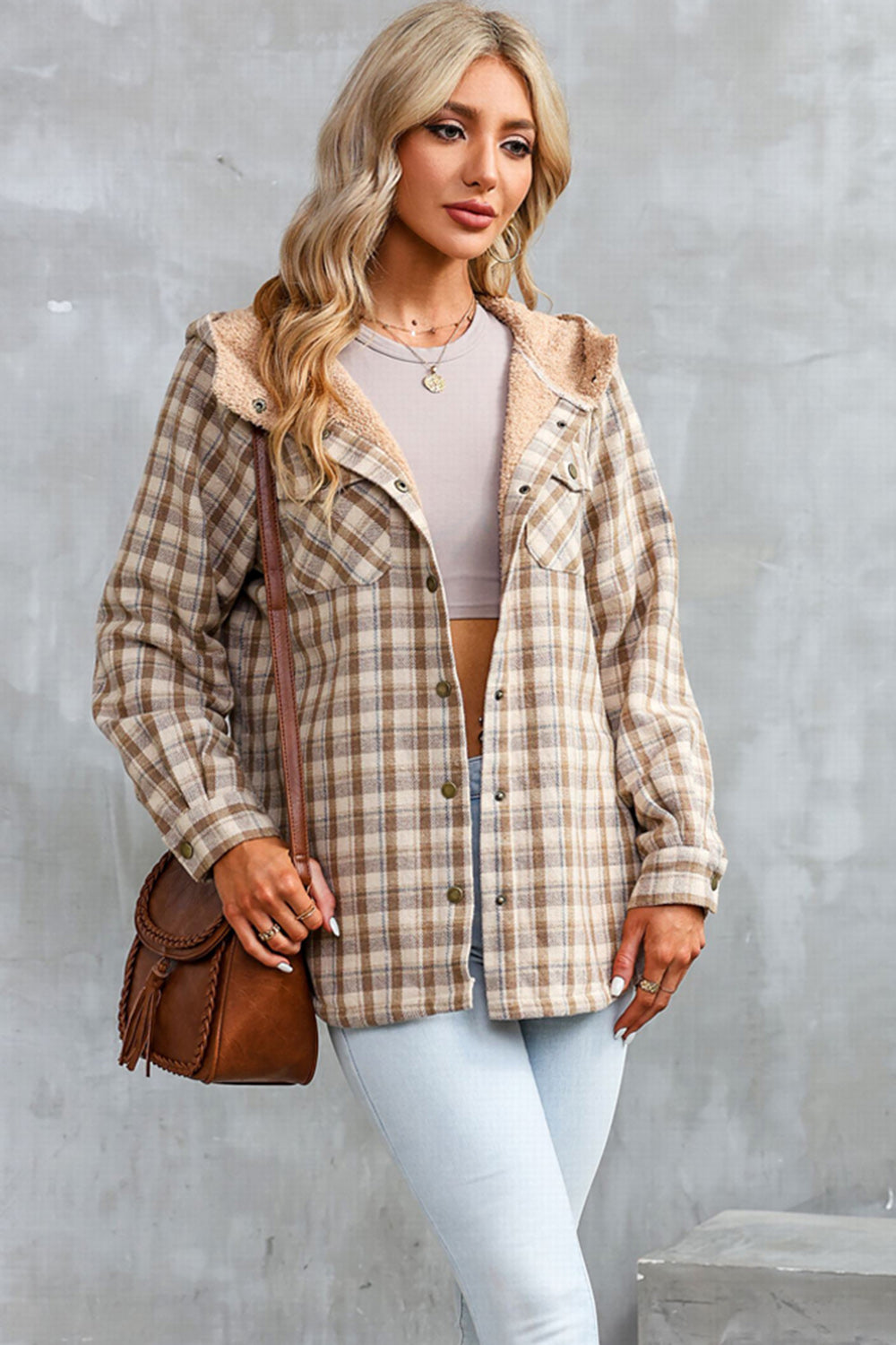 Plaid Snap Down Hooded Jacket - Sydney So Sweet