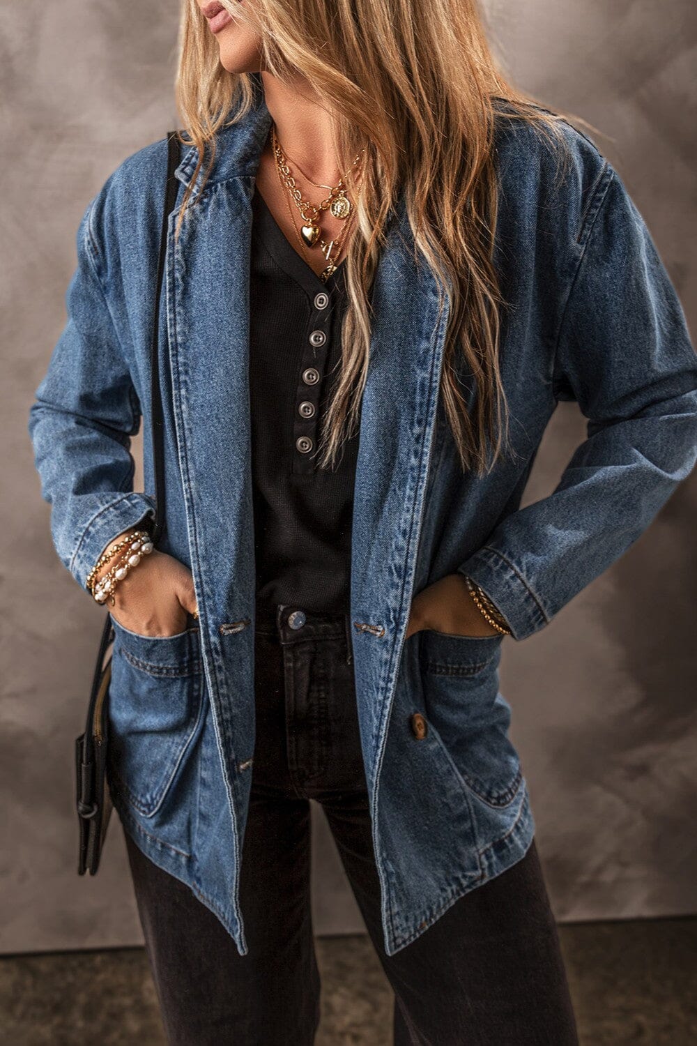 Pocketed Long Sleeve Denim Jacket - Sydney So Sweet