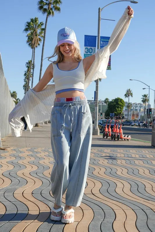 VERY J Washed Chambray Barrel Denim Pants - Sydney So Sweet