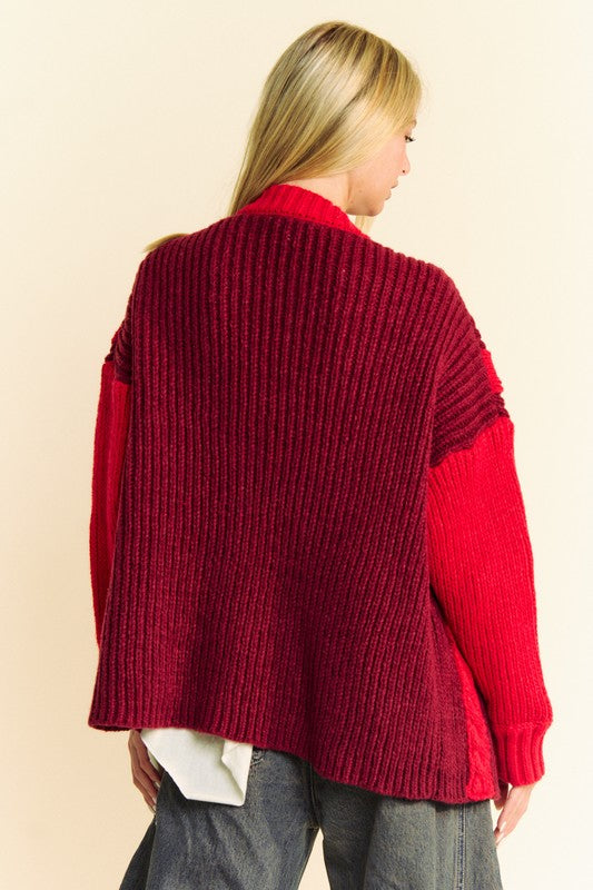 Davi & Dani Cable-Knit Color Block Open Front Cardigan - Sydney So Sweet