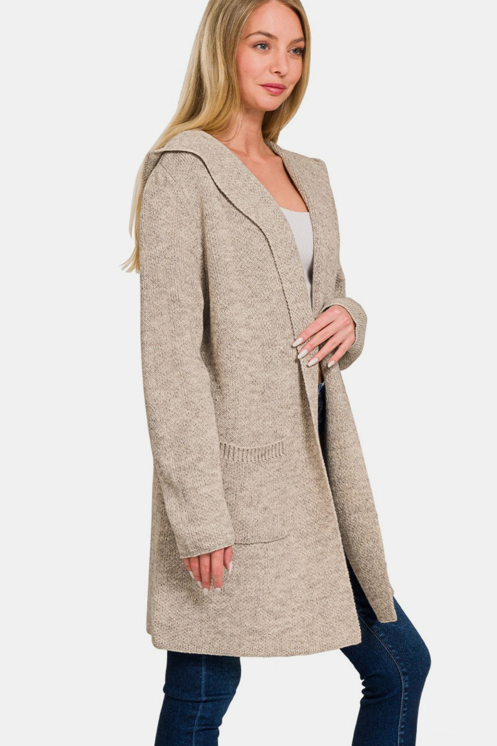 Zenana Hooded Open Front Sweater Cardigan - Sydney So Sweet