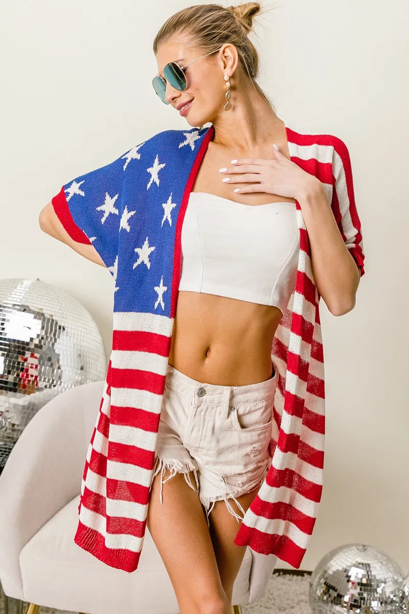 BiBi American Flag Low Gauge Knit Cardigan - Sydney So Sweet