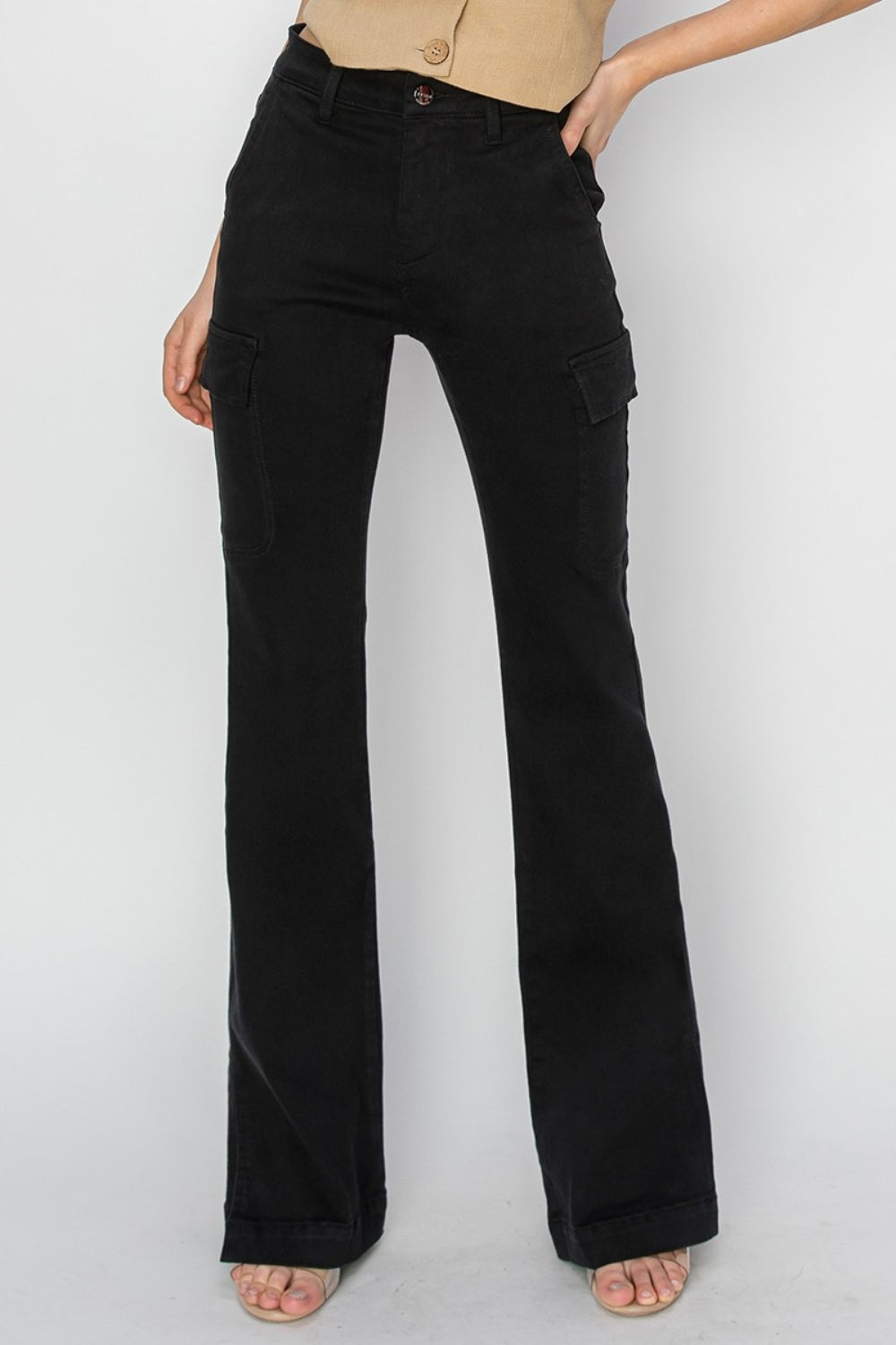 RISEN Full Size High Rise Side Slit Cargo Bootcut Jeans - Sydney So Sweet