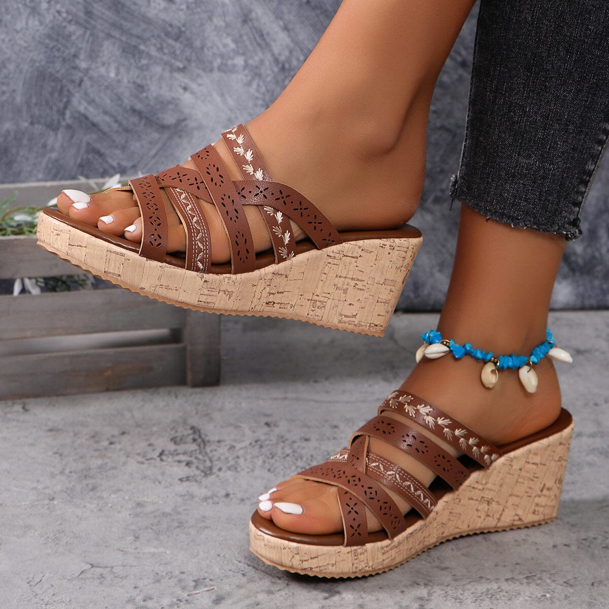 PU Leather Crisscross Wedge Sandals - Sydney So Sweet