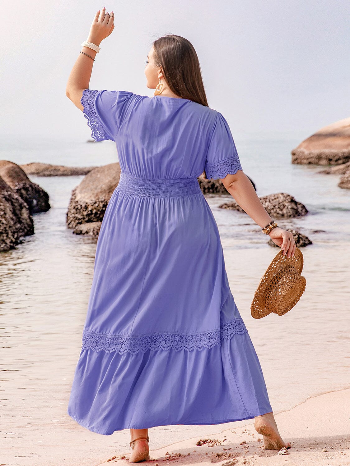 Plus Size Lace Detail Tie Neck Short Sleeve Maxi Dress - Sydney So Sweet