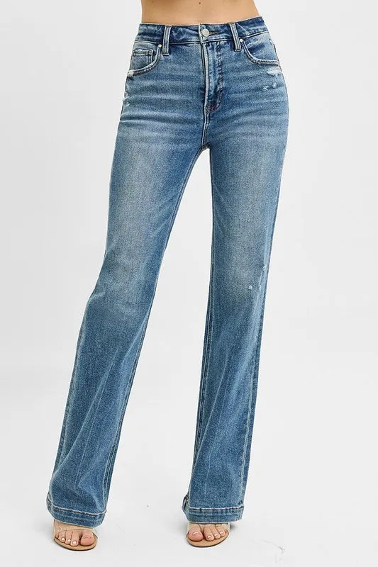 RISEN Full Size Distressed Detail Bootcut Jeans Plus Size - Sydney So Sweet