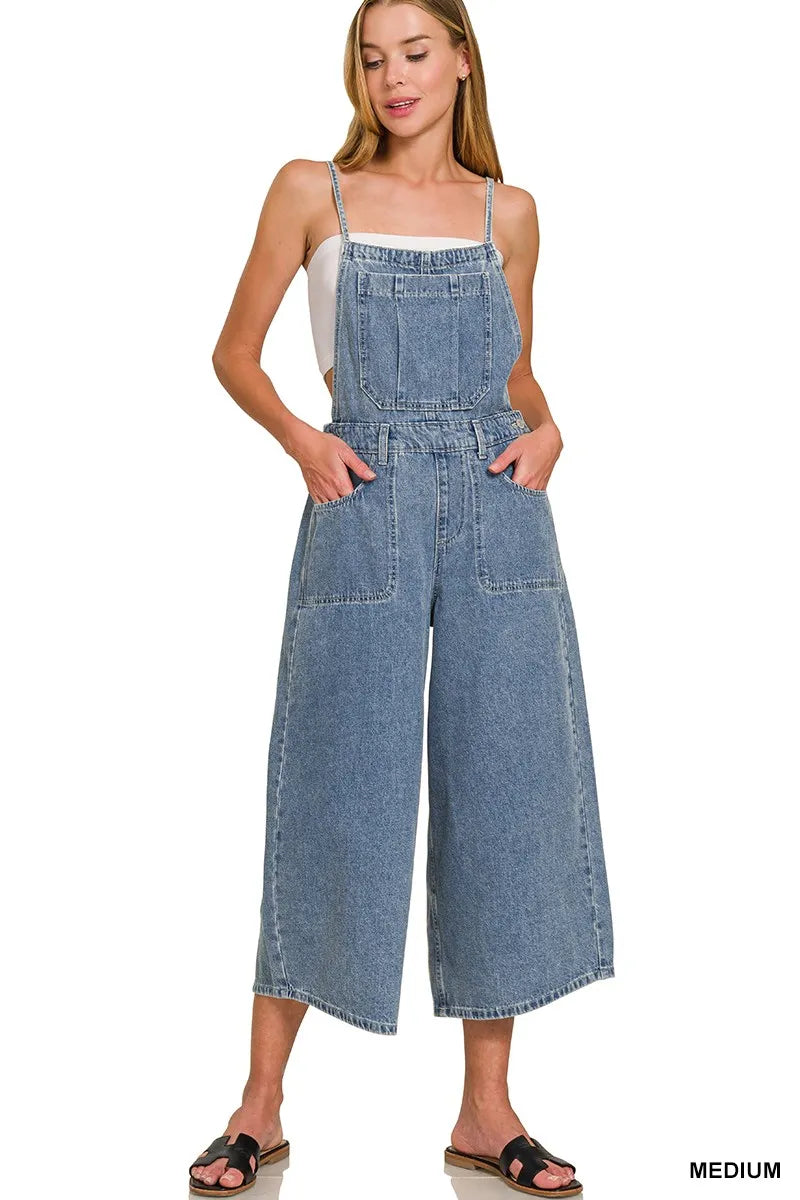 Zenana Denim Medium Washed Wide Leg Overalls - Sydney So Sweet