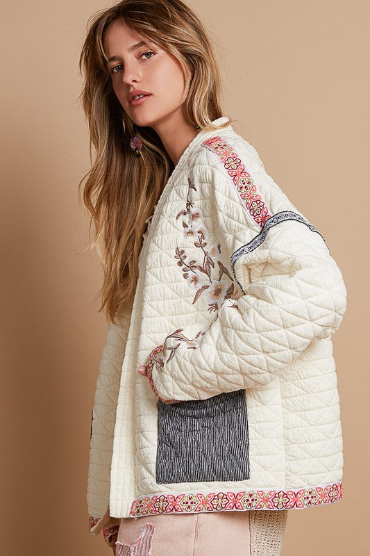 POL Embroidered Open Front Long Sleeve Jacket - Sydney So Sweet