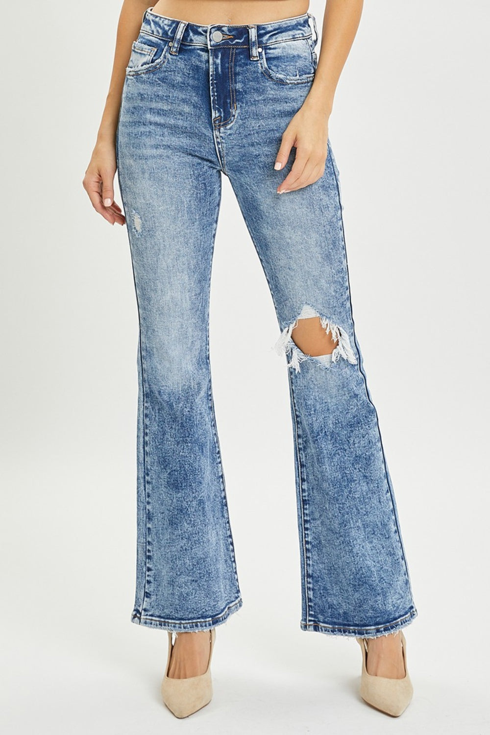 RISEN Full Size High Rise Distressed Flare Jeans - Sydney So Sweet