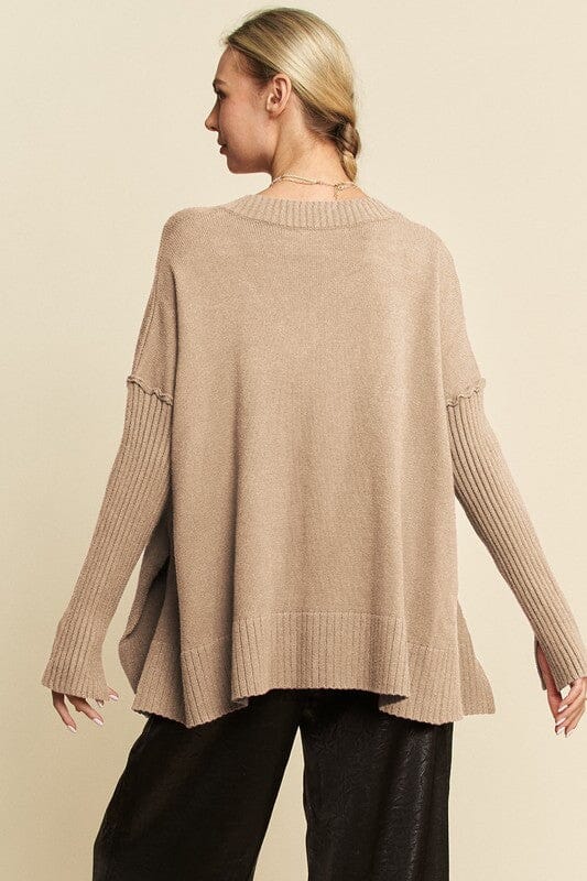Davi & Dani Ribbed Side Slit V-Neck Sweater - Sydney So Sweet