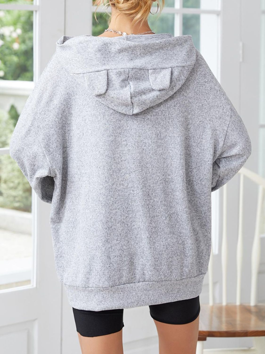 Long Sleeve Dropped Shoulder Hoodie with Ears - Sydney So Sweet