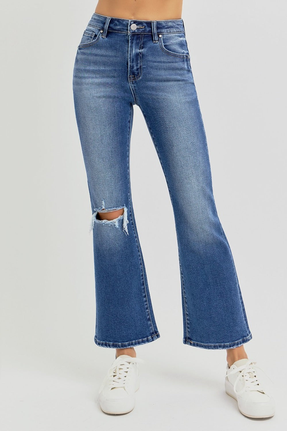 RISEN Full Size Distressed High Rise Crop Flare Jeans - Sydney So Sweet