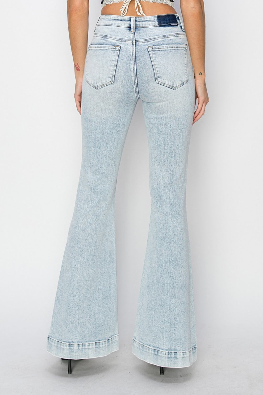 Risen Full Size High Rise Front Patch Pocket Flare Jeans - Sydney So Sweet