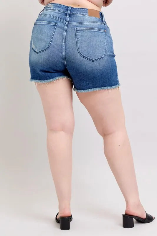 Judy Blue Full Size V-Front Denim Shorts with Shield Pockets Plus Size - Sydney So Sweet