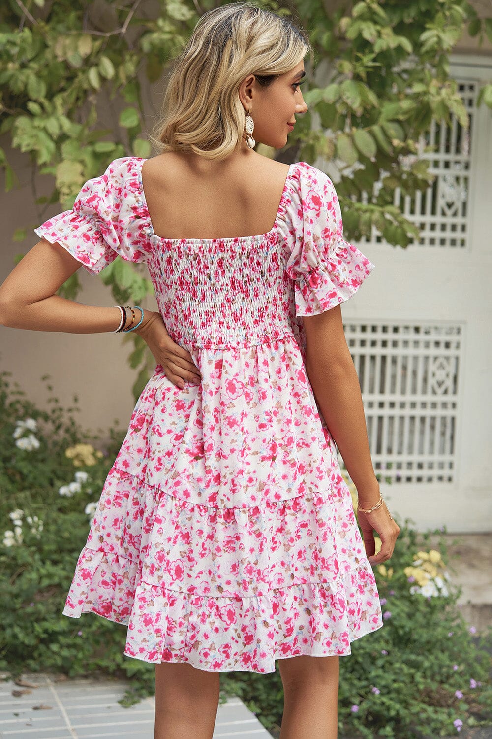 Smocked Printed Flounce Sleeve Mini Dress - Sydney So Sweet