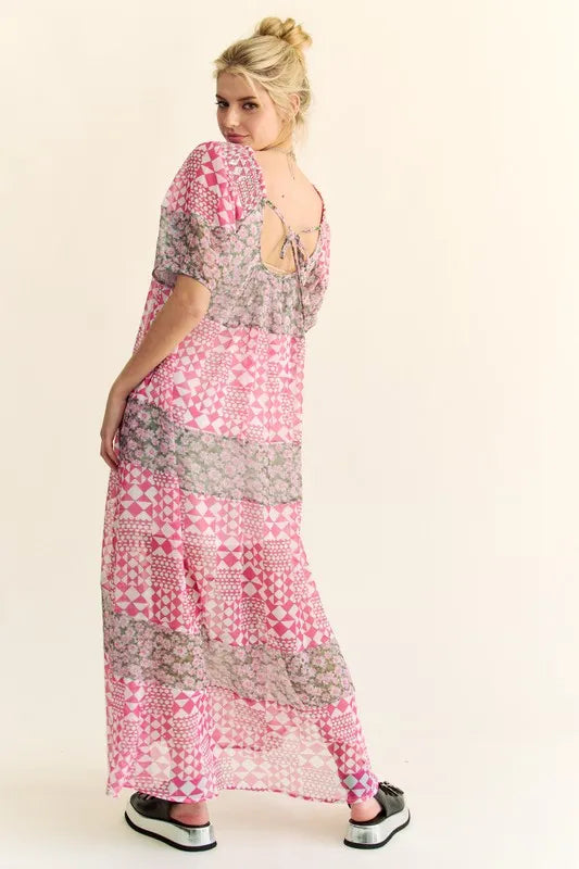 Davi & Dani Multi Floral Square Neck Puff Sleeve Maxi Dress - Sydney So Sweet