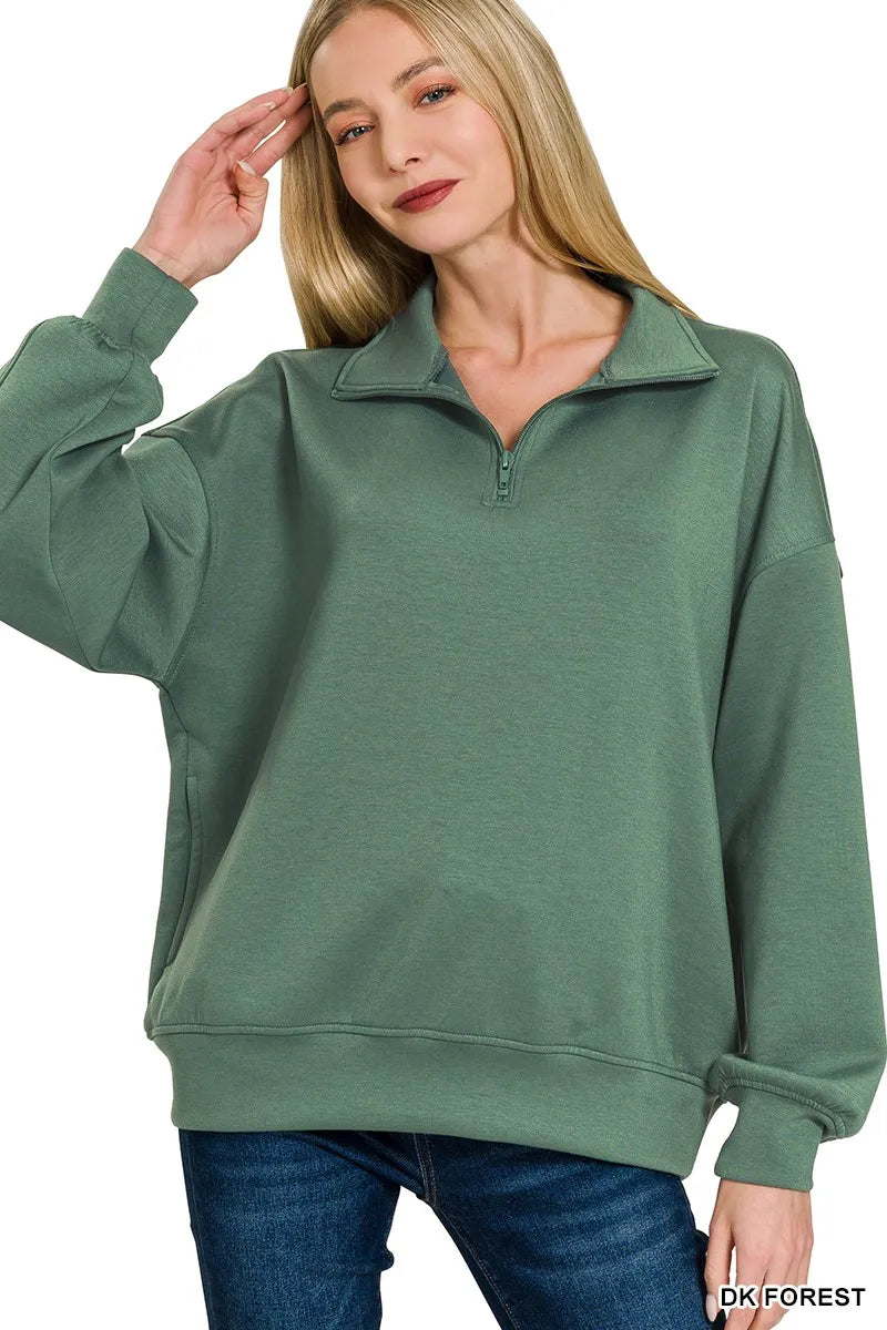 Zenana Scuba Quarter-Zip Sweatshirt - Sydney So Sweet