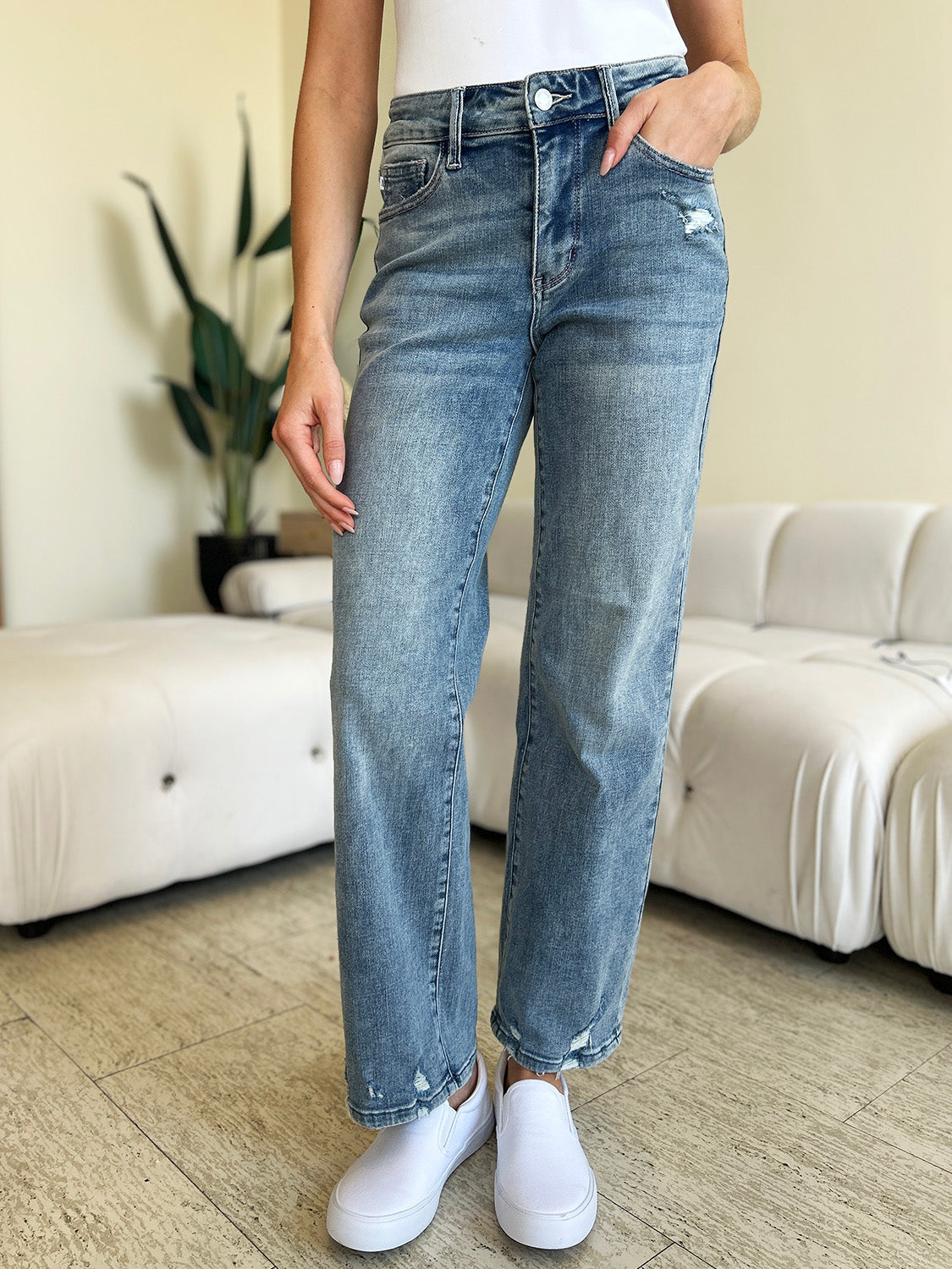 Judy Blue Full Size High Waist Distressed Straight Jeans - Sydney So Sweet