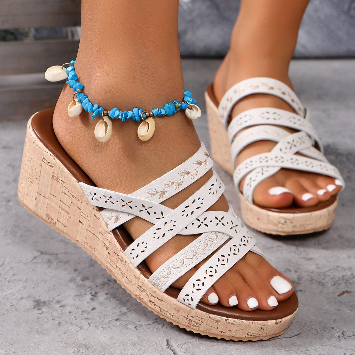 PU Leather Crisscross Wedge Sandals - Sydney So Sweet