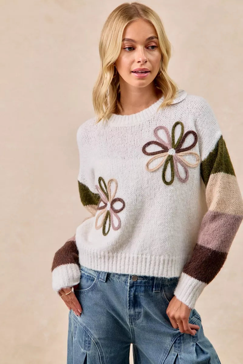 BiBi Flower Color Block Sweater - Sydney So Sweet