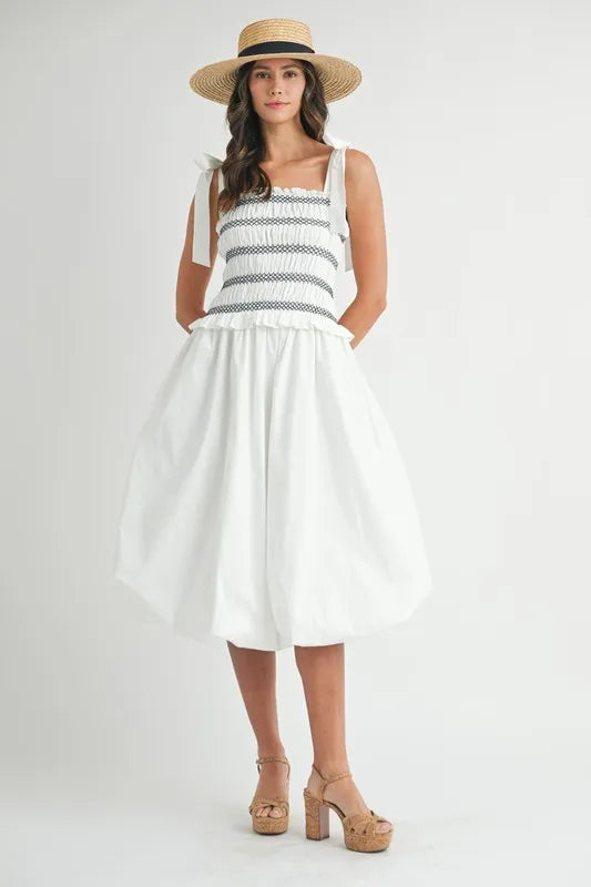 MABLE Smocked Bodice Bubble Midi Dress - Sydney So Sweet