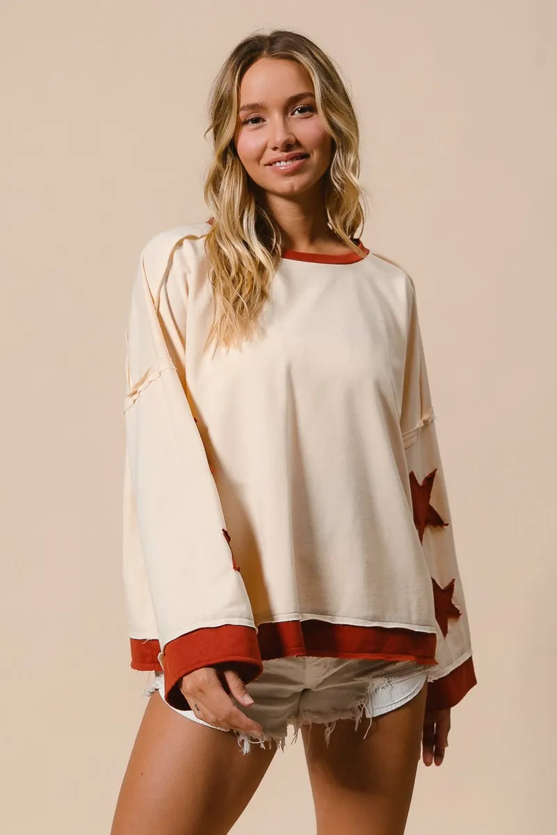 BiBi French Terry Top With Patch Detail Sweatshirt - Sydney So Sweet