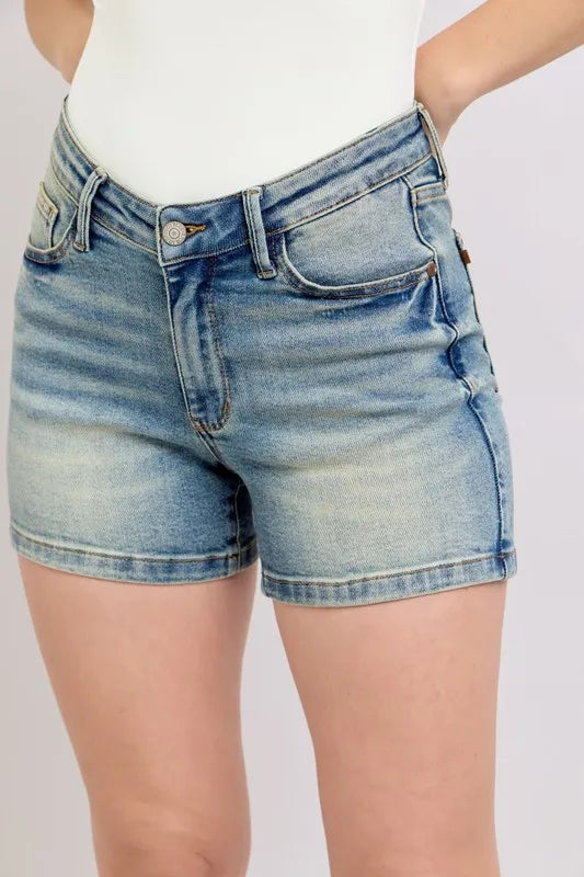 Judy Blue V-Front Vintage Wash Shorts - Sydney So Sweet