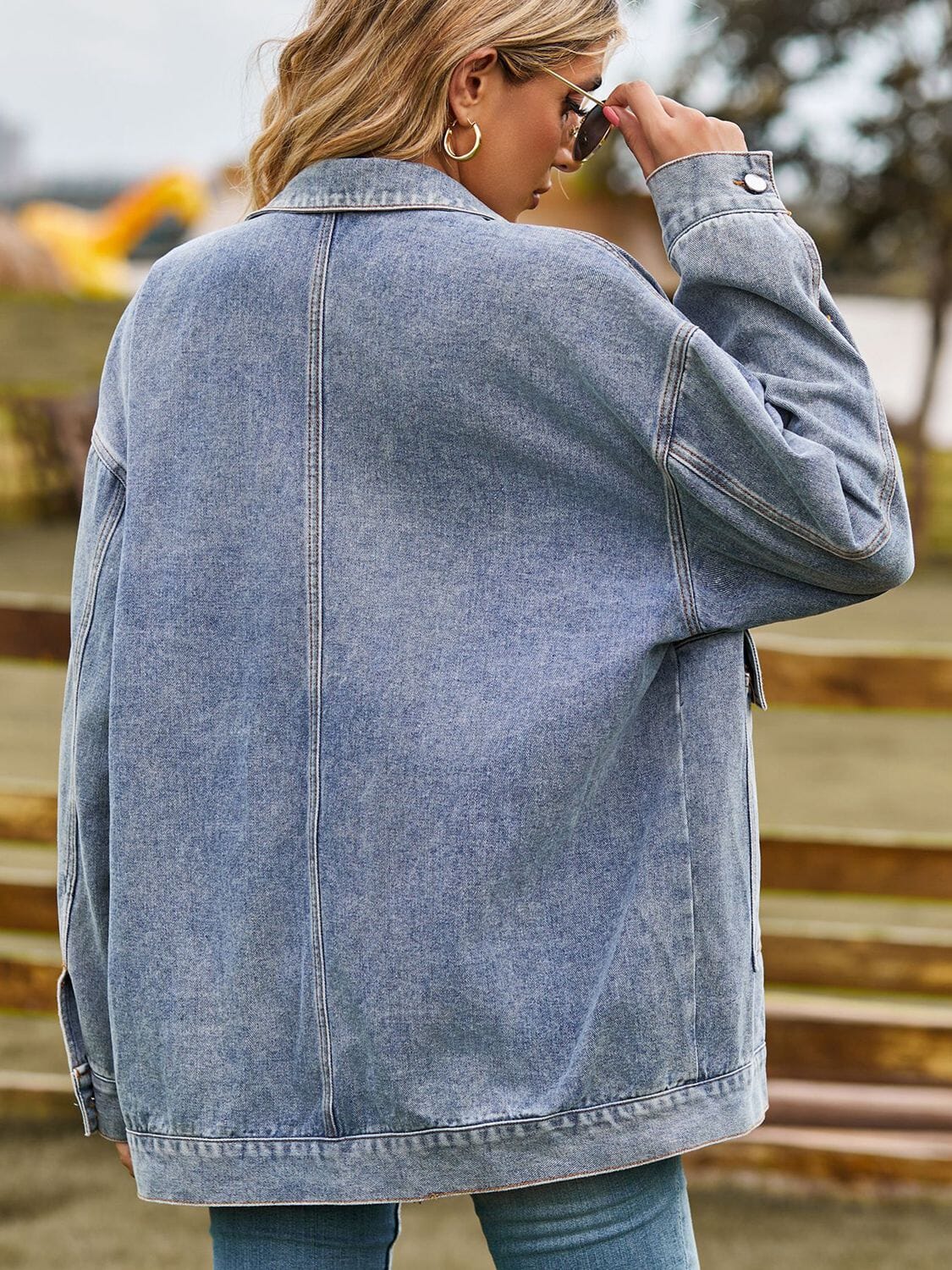 Dropped Shoulder Denim Jacket with Pockets - Sydney So Sweet