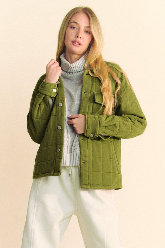 Davi & Dani Quilted Button Down Shacket with Chest Pockets - Sydney So Sweet