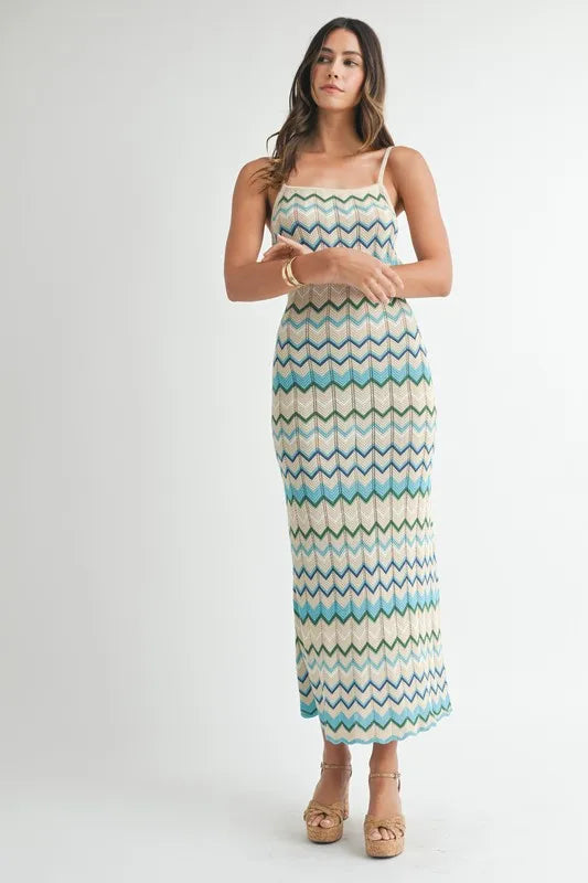 MABLE Lightweight Pointelle Chevron Knit Maxi Dress - Sydney So Sweet