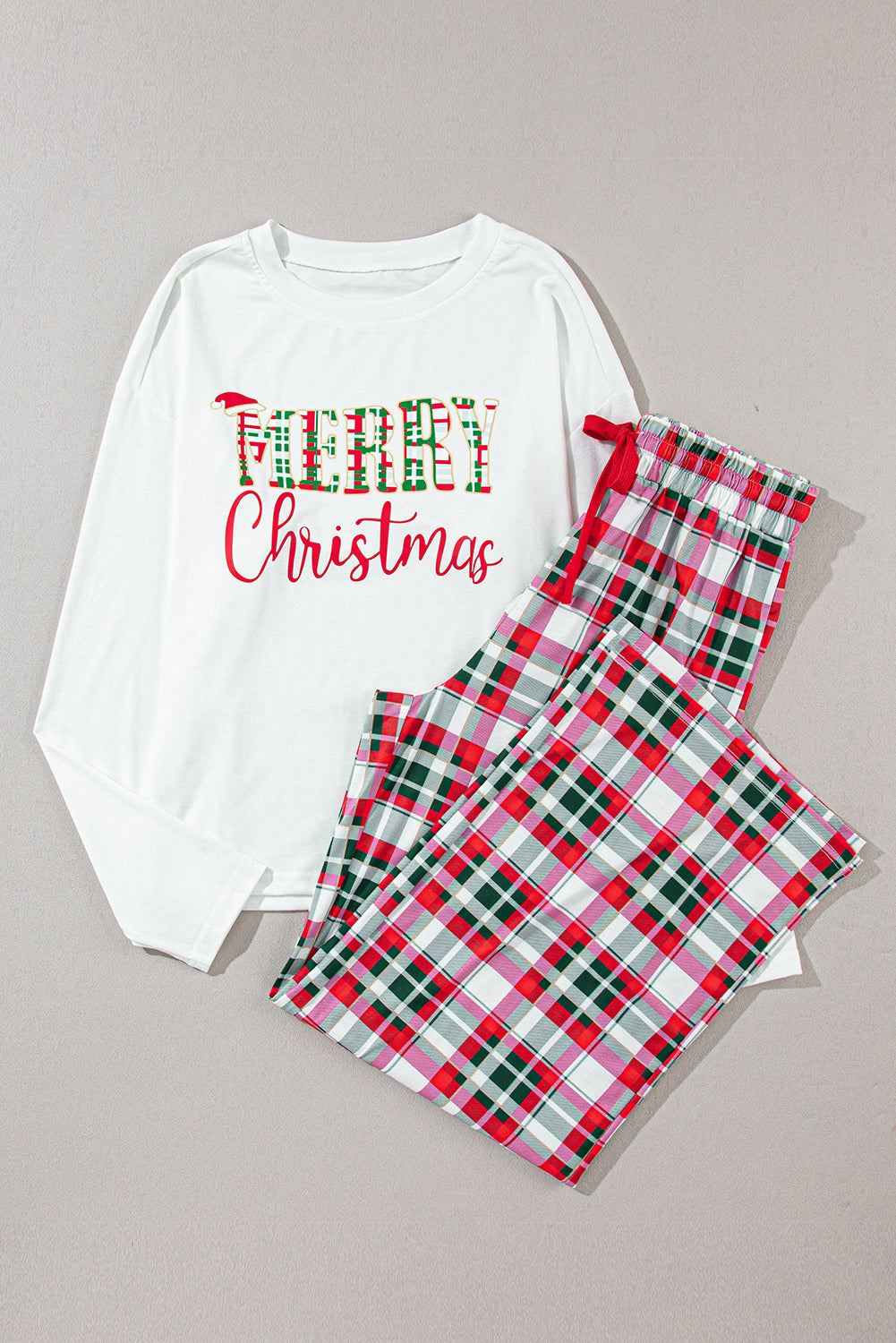 MERRY CHRISTMAS Round Neck Top and Plaid Pants Set - Sydney So Sweet