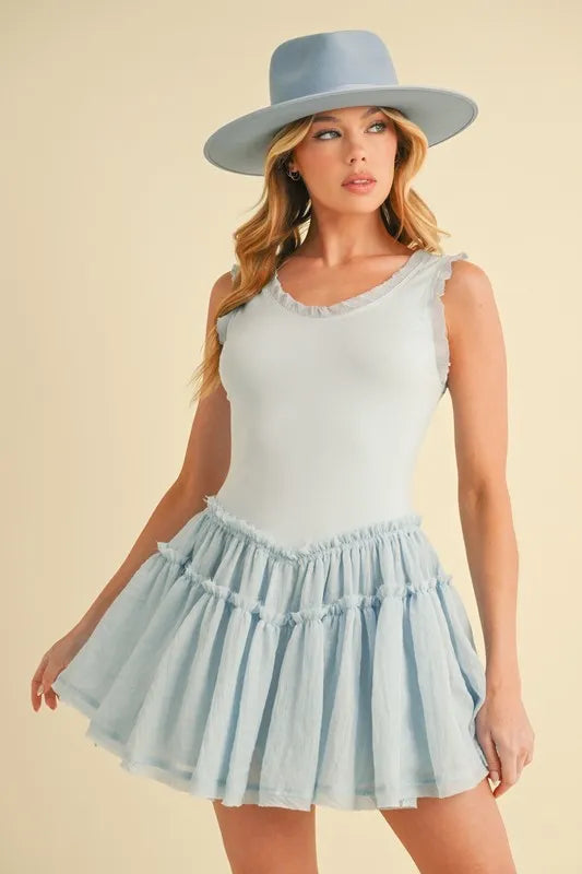 Aemi+Co Frill Sleeveless Drop Waist Mini Dress - Sydney So Sweet