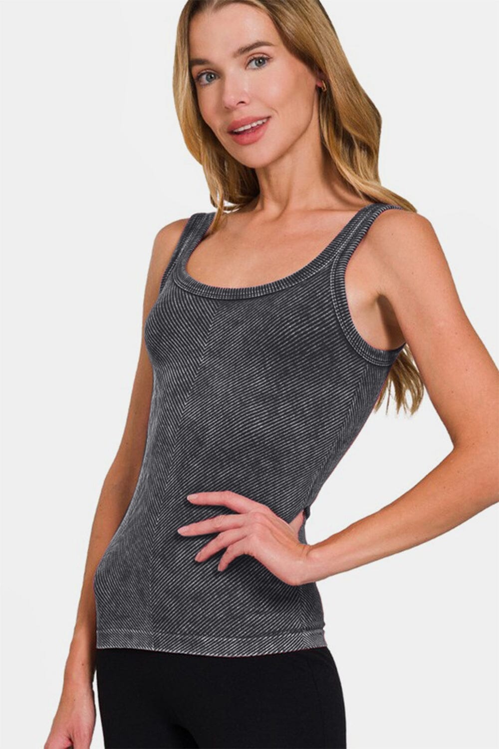 Zenana Ribbed Scoop Neck Tank - Sydney So Sweet