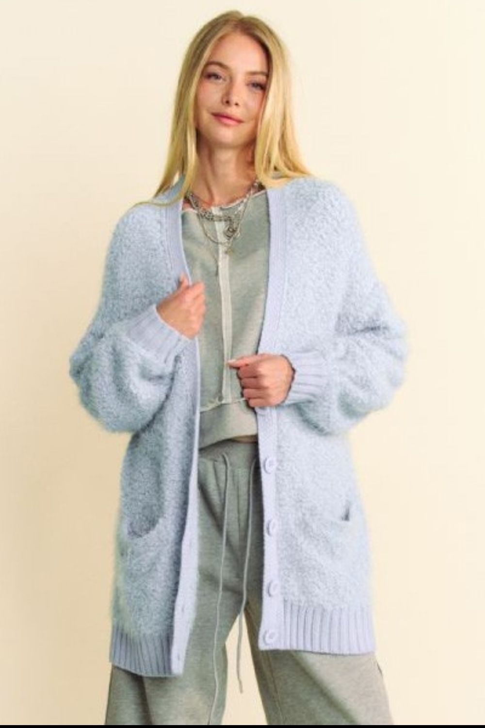 Davi & Dani Ribbed Hem Button Up Long Sleeve Cardigan - Sydney So Sweet