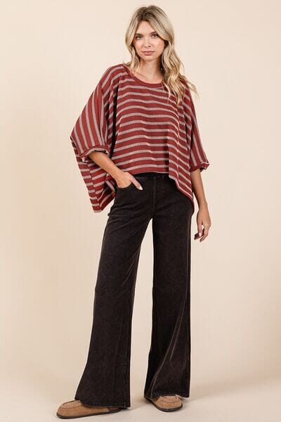 Mittoshop Texture Striped Print Round Neck Dolman Sleeve Top - Sydney So Sweet