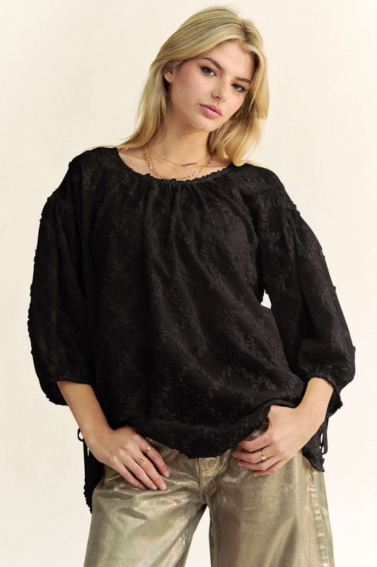 Davi &amp; Dani Tied Round Neck Mesh Blouse - Sydney So Sweet