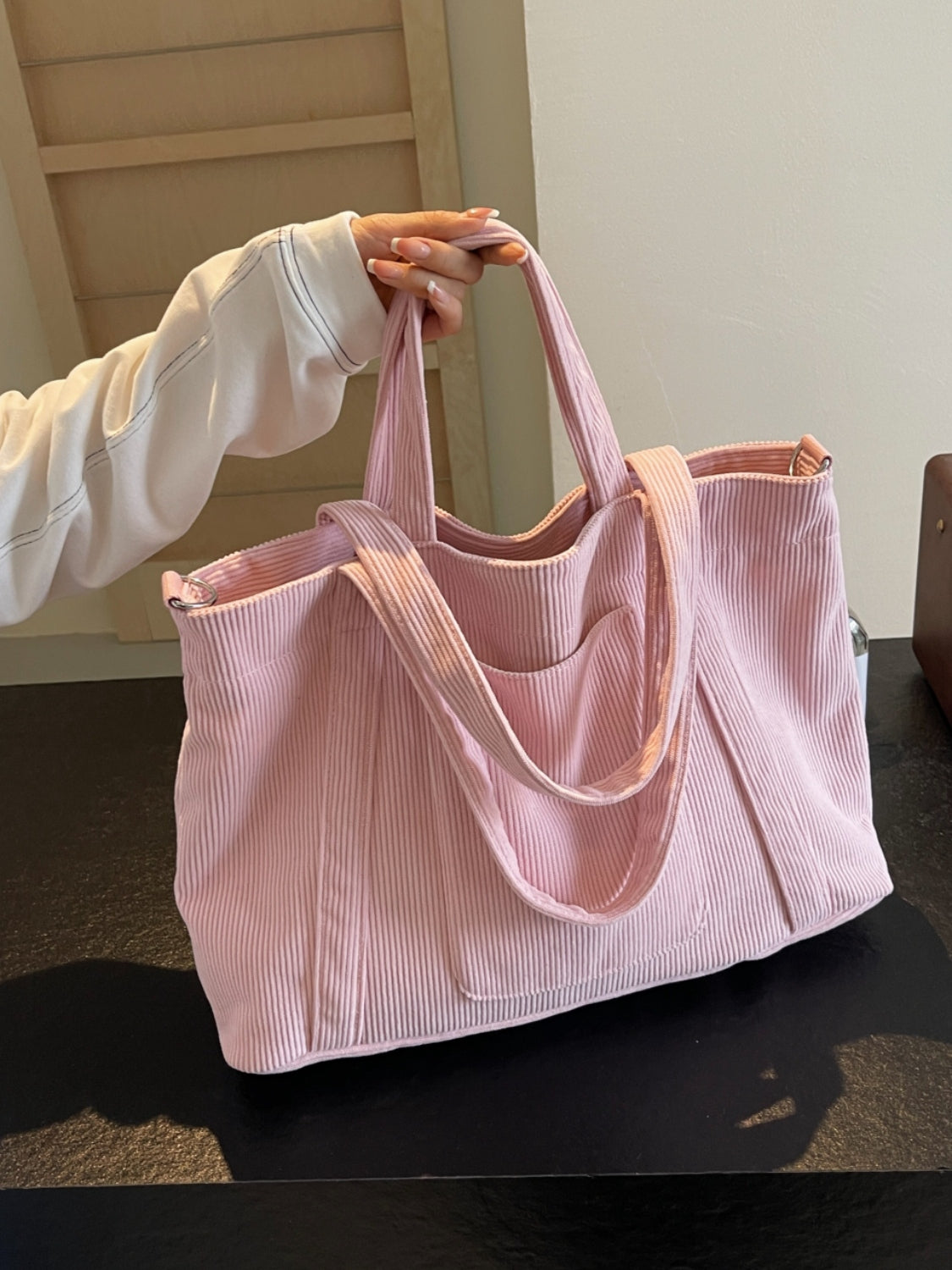 Corduroy Solid Large Tote Bag - Sydney So Sweet