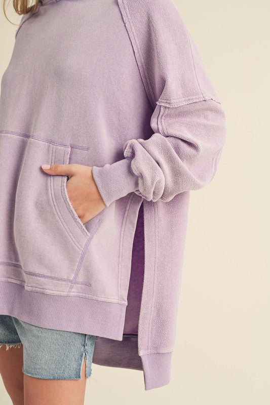 Aemi + Co Exposed Seam Side Slit Hoodie with Kangaroo Pocket - Sydney So Sweet