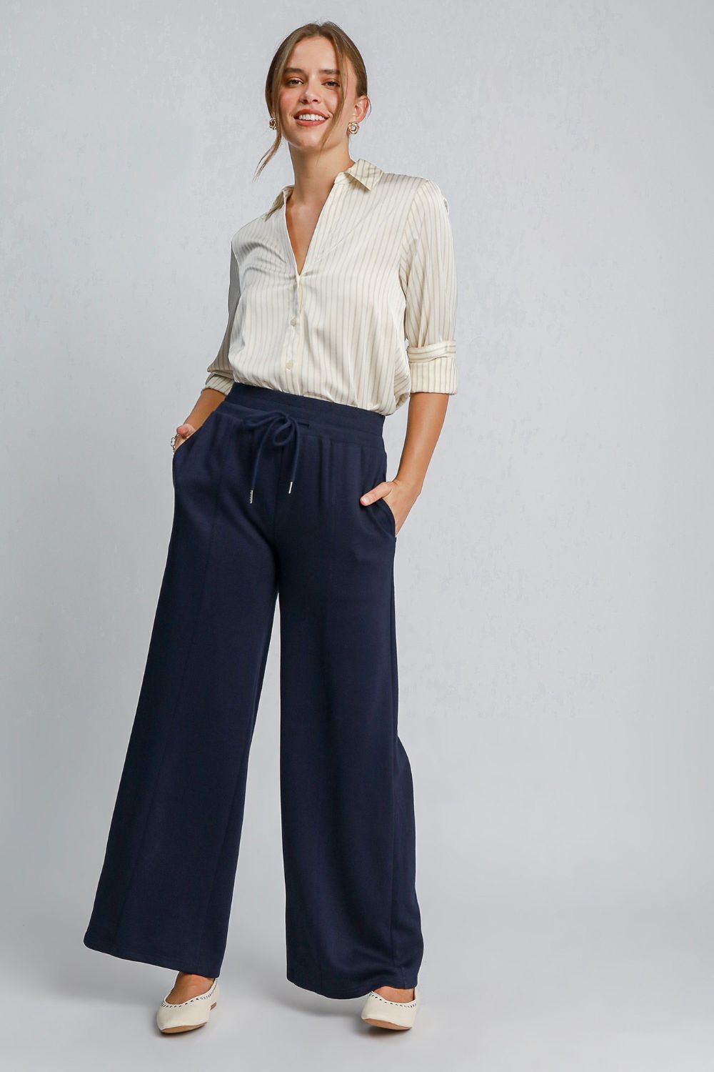 Umgee Drawstring Wide Leg Pants with Pockets - Sydney So Sweet