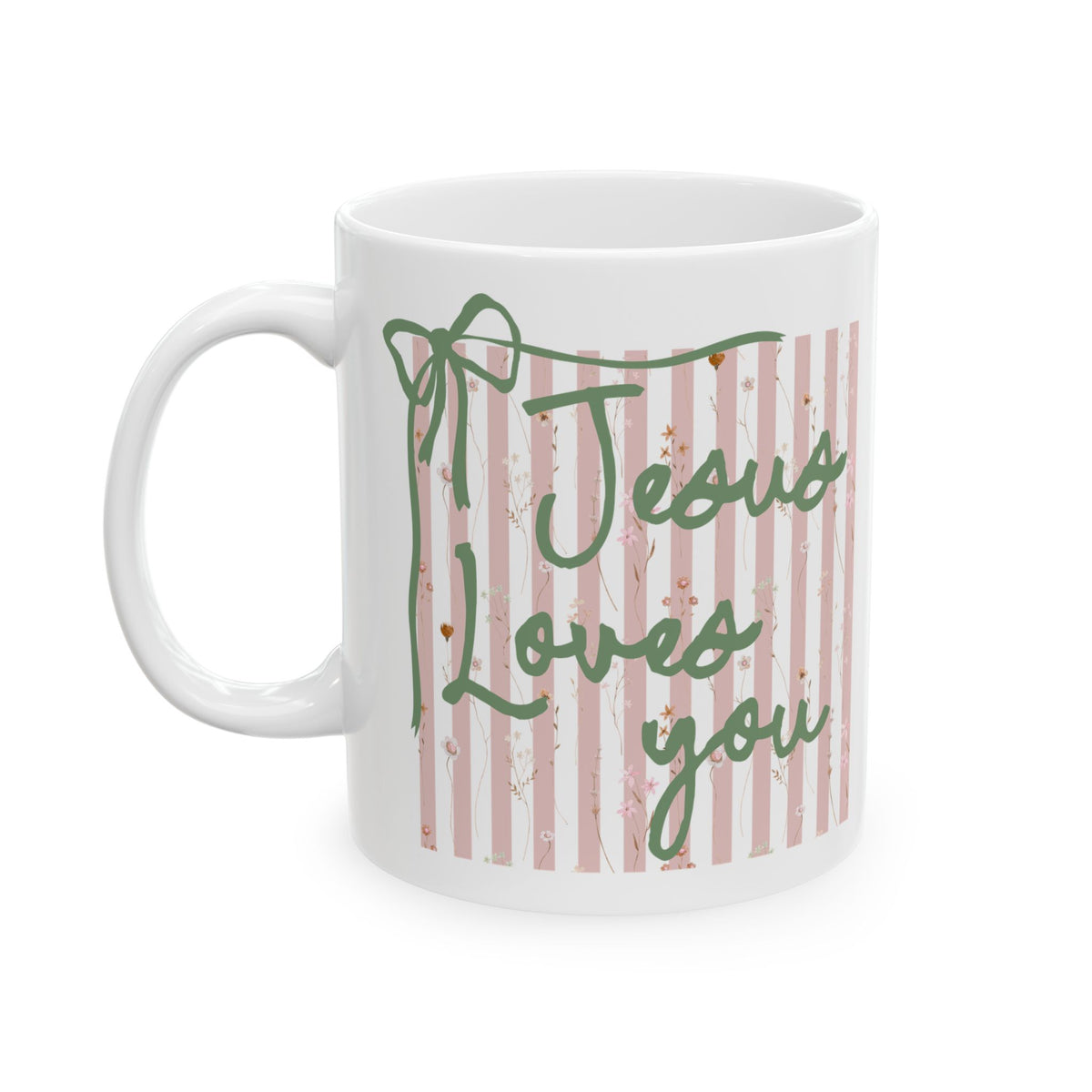 Jesus Loves You Pink Stripe Inspirational Ceramic Mug Coffee Cup (11oz & 15oz)