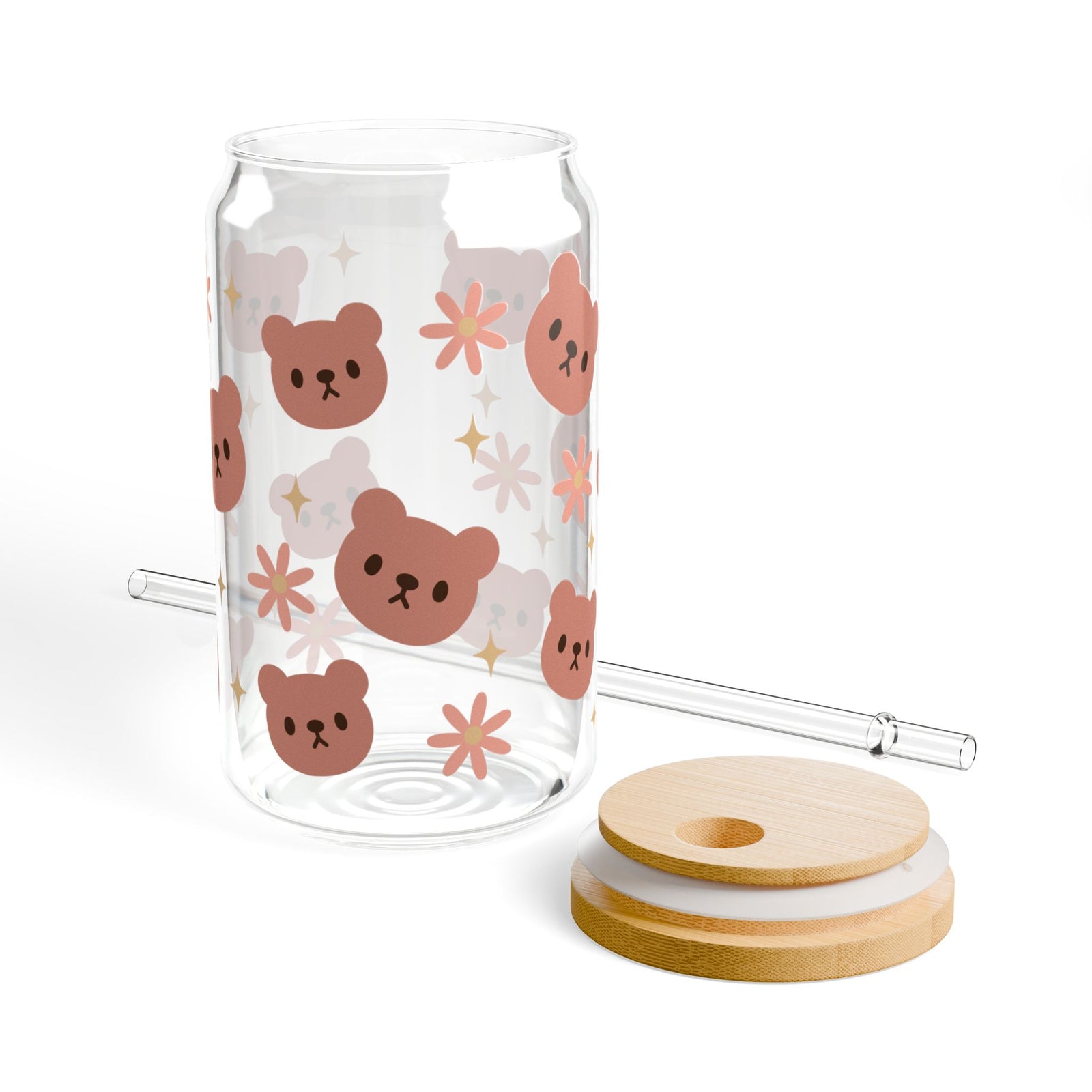 Beary Cute Tumbler Sipper Glass 16oz — Reusable Drink Jar with Lid & Straw - Sydney So Sweet