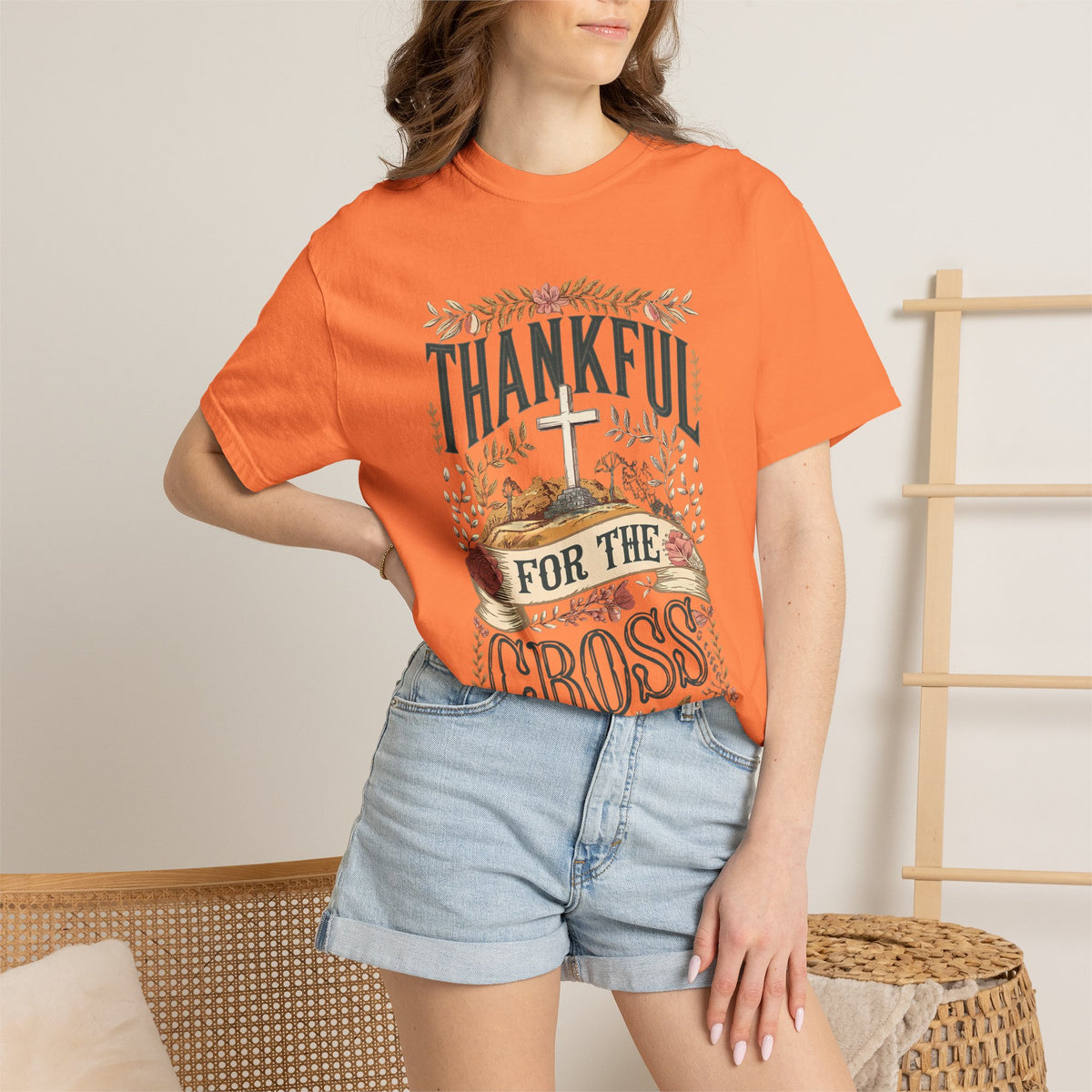Thankful for the Cross Christian T-Shirt Faith & Gratitude Graphic Tee