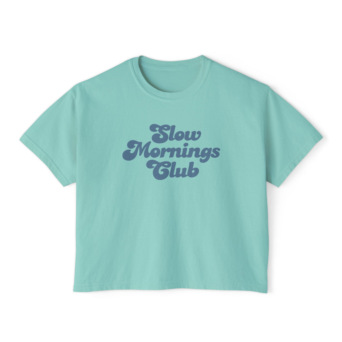 Slow Mornings Club Boxy Tee — Relaxed Women's Graphic T‑Shirt